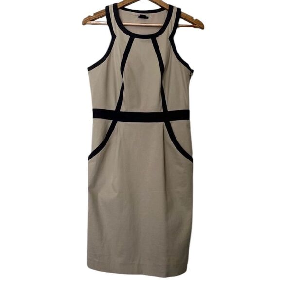 Club Monaco Halter Neck Dress Neutrals Tan Cotton Material with Gray Trim  Size 4
